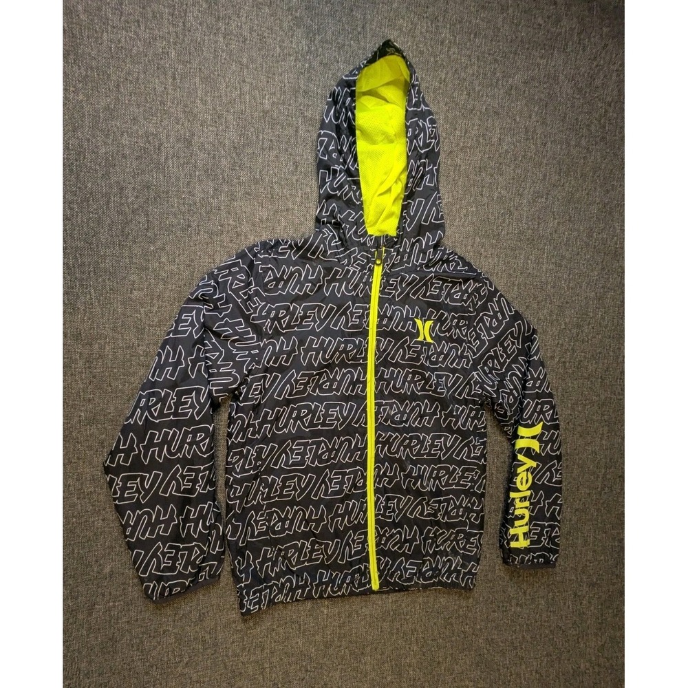 Hurley Youth Medium Graphic Spellout Logo Windbreaker Zip Jacket Water Resistant